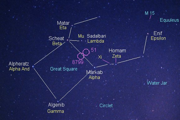 Chart of constellation Pegasus with 10 stars labeled.