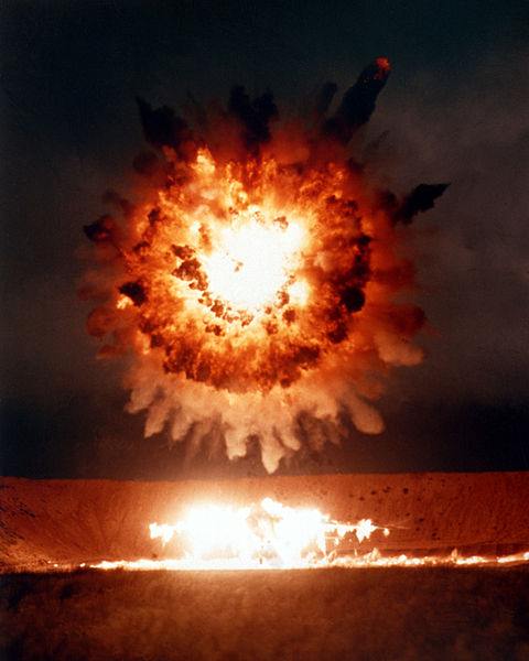 Tunguska explosion: Brilliantly glowing spherical burst of flame and smoke in midair.