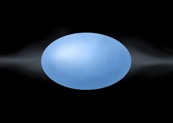 Blue star, a flattened sphere.