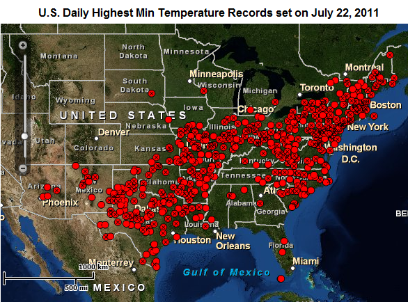 Heat: Minimum Temperatures United States July 22 2011.