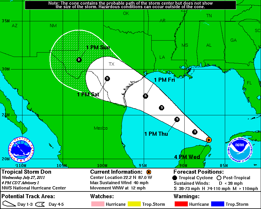 National Hurricane Center's forecasted track for Tropical Storm Don