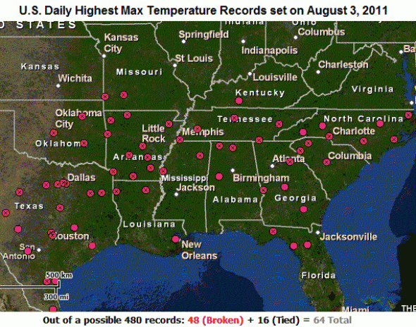 Heat High record temperatures on August 3, 2011
