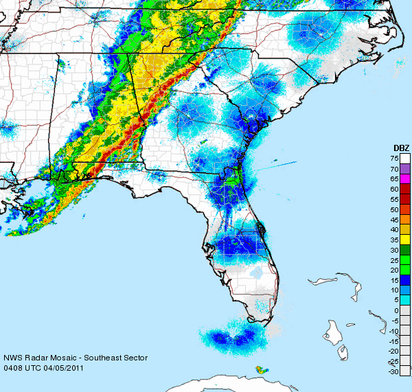 Squall line of storms in the Southeast on April 5 2011