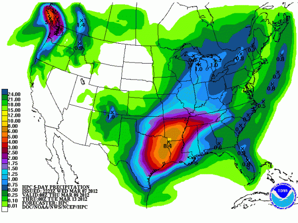hpc 5 day total rain for 3.8.2012