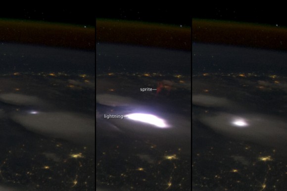 Lightning sprite seen from ISS via NASA Earth Observatory