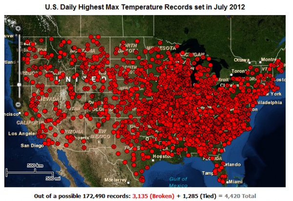 U.S. Daily Highest Max Temperature Records set in July 2012