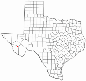 Map of Texas with a red dot that indicates the location of Marfa.