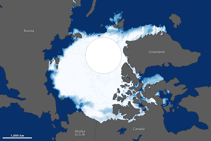 EarthSky | View from space: Sea ice 2012 versus sea ice 1984