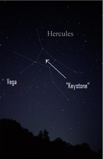 Sky chart of the Keystone in Hercules with arrow to globular cluster M13.