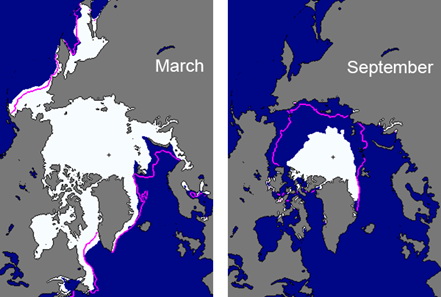 sea ice in march and september 2012