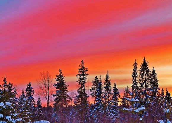 Sunset over a wintry northern Sweden