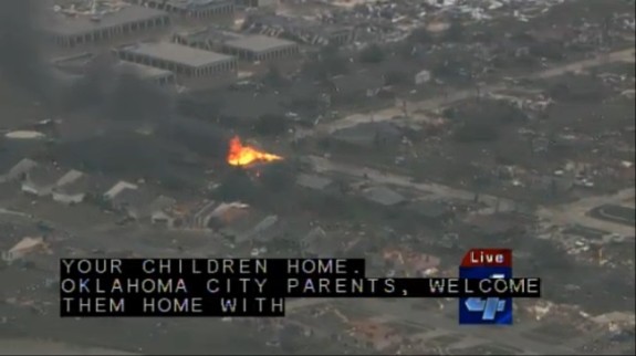 Screen capture of May 20, 2013 Moore, Oklahoma tornado damage from KFOR-TV.