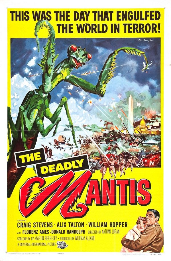 Poster para o filme The Deadly Mantis (1957) do artista Reynold Brown, via Wikimedia Commons.