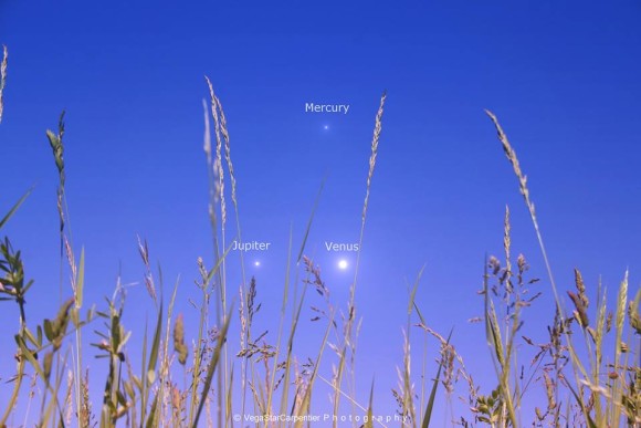 The planetary trio as seen last night by EarthSky Facebook and Google+ friend VegaStar Carpentier.  Thanks, VegaStar!