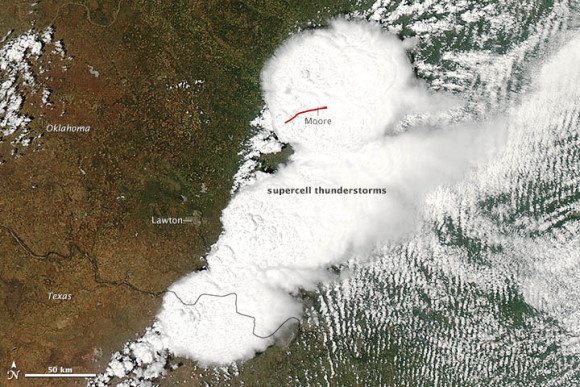 Natural color image of Moore, Oklahoma tornado on May 20, 2013 from NASA's Aqua satellite.