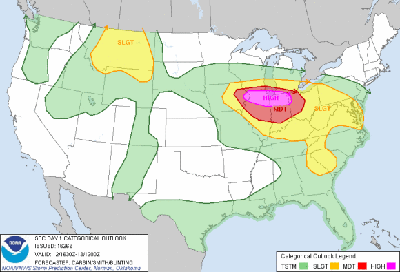 High risk has been issued by the Storm Prediction Center for parts of the U.S. Mid-West. 