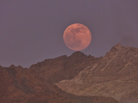 That's how our SuperMoon looked like. In the Sultanate of Oman .. Soft n Delicate against the rugged n craggy mountains of this desert region. Photo credit: Priya Kumar