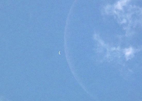 Telescopic view of daytime Venus (l) and moon via NASA