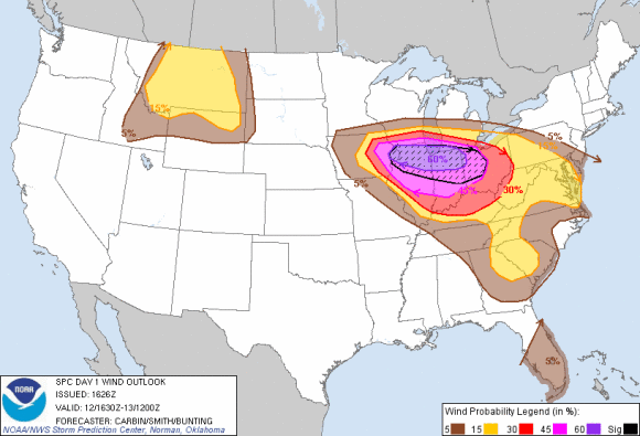 Damaging winds are likely for June 12, 2013. Image Credit: Storm Prediction Center