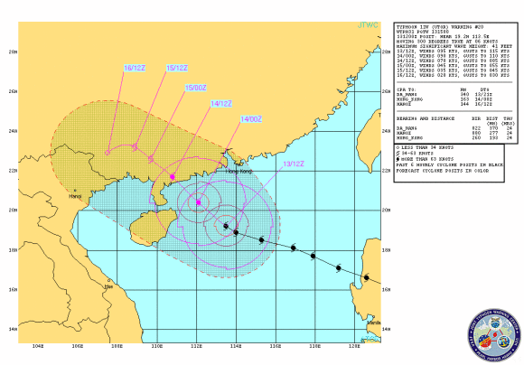 Forecast track of Typhoon Utor. Image Credit: Joint Typhoon Warning Center