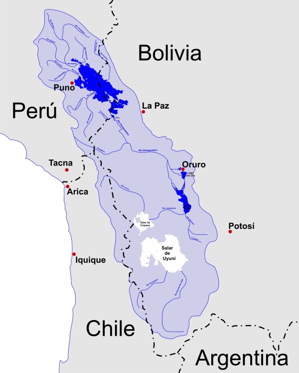 Lake Titicaca watershed. Image credit: usuario via Wikimedia Commons.