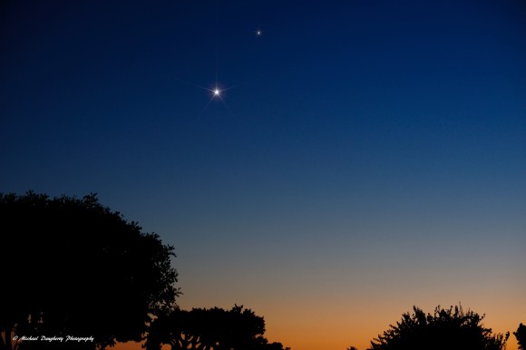 Venus and Saturn as seen by EarthSky Facebook friend Michael Daugherty on September 18. Thank you, Michael!