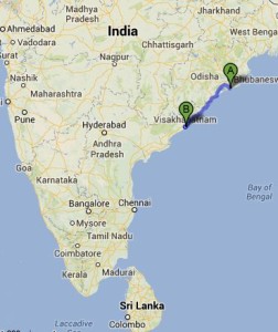 Cyclone Phailin is struck the eastern coast of India, between the two points marked on this map. A is the town of Puri. B is the city of 