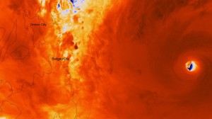 View of Haiyan’s eye Thursday afternoon local time (05:25 UTC on November 7 or just after midnight Thursday EST) Image Credit: NOAA