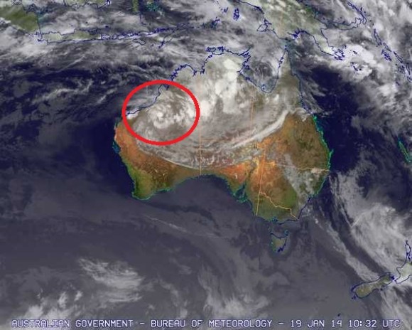 Satellite imagery on January 19, 2014. Image Credit: Australia Bureau of Meteorology