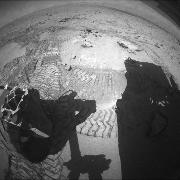 Looking back along Curiosity's path on Mars