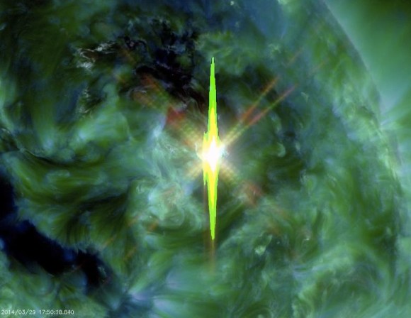 NASA's Solar Dynamics Observatory recorded the extreme ultraviolet flash of the X-flare that occurred on the sun on March 29, 2014.