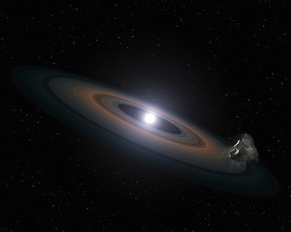 Artist’s impression of debris around a white dwarf star. Credit: NASA, ESA, STScI, and G. Bacon