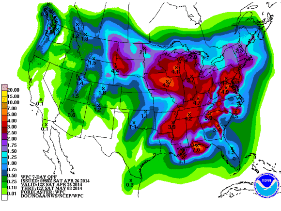 Seven day rainfall totals across the United States. Image Credit: Weather Prediction Center