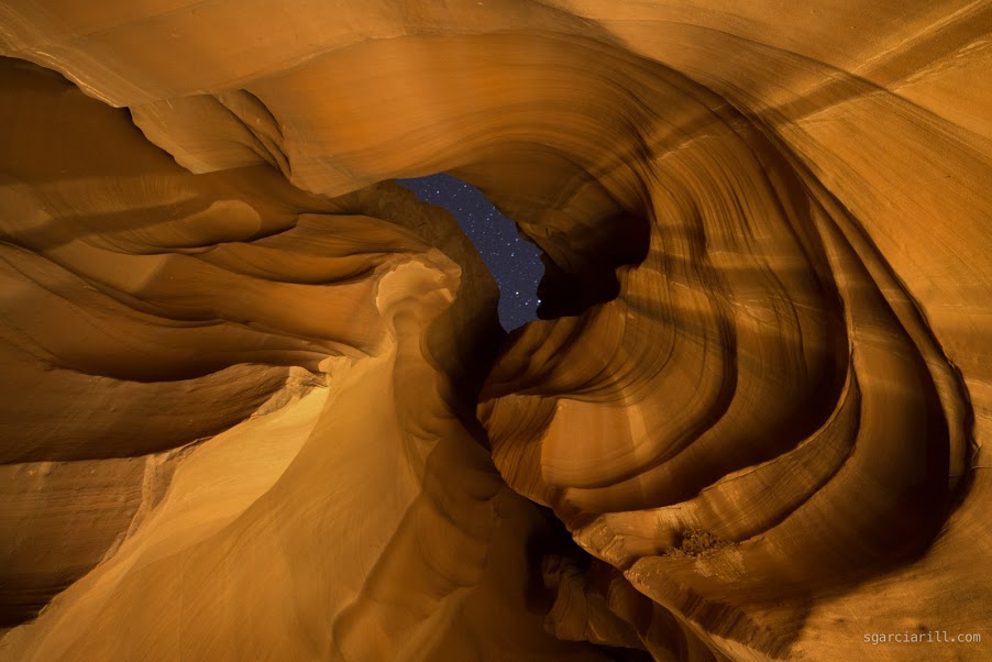 View larger. | Antelope Canyon at night by Sergio Garcia Rill.   Visit Sergio's website and read more about this adventure.