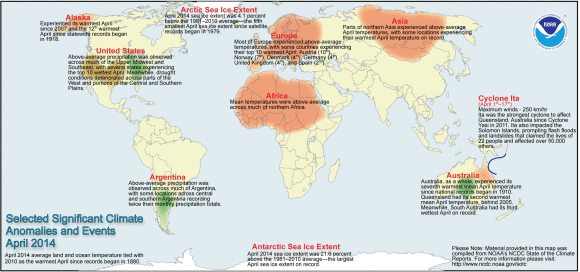 View larger. | April 2014 significant climate events according to NOAA.
