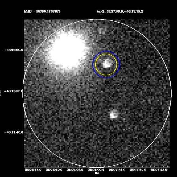 Gamma-ray burst 1404191 was spotted at 11 p.m. April 19 by SMU’s robotic ROTSE-IIIb telescope at McDonald Observatory, Fort Davis, Texas. Image courtesy of Southern Methodist University