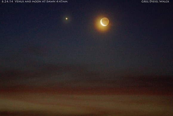 June 23, 2014 moon near Venus as seen by GregDiesel Landscape Photography in North Carolina.