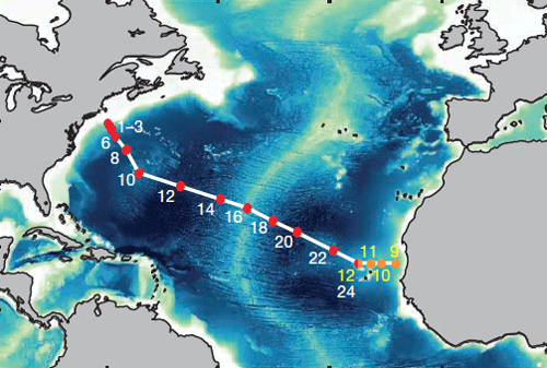 Scientists took samples of iron from a transect across the North Atlantic and determined its source. Image via the University of South Carolina.