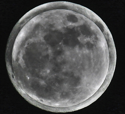 A full supermoon (full moon at perigee) overlaid with a micro-moon (full moon at apogee).
