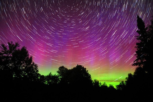 Star trails and the September 12 aurora, as captured by Mike Lewinski in Maine.