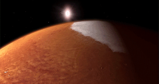 Animated artist's concept of MAVEN spacecraft orbiting Mars, via NASA