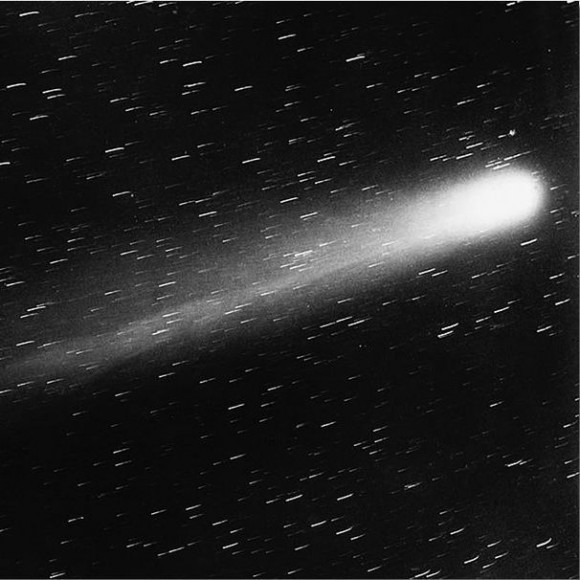 Halley's Comet at its 1910 visit.  The famous astronomer Edward Emerson Barnard at Yerkes Observatory in Wisconsin took this photo.  Via Wikimedia Commons.