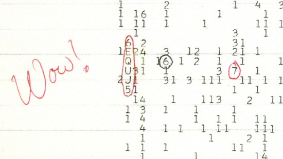 The famous Wow signal via Ohio State University Radio Observatory and the North American AstroPhysical Observatory .  Read more about it here.