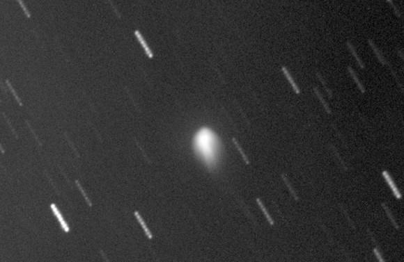 Comet Finlay on December 16th shows a bright coma and short tail. Its sudden rise  to 9th magnitude was confirmed on December 18th by Australian comet observer Paul Camilleri. The moderately condensed object is about 3 arc minutes in diameter. Credit: J. Cerny, M. Masek, K. Honkova, J. Jurysek, J. Ebr, P. Kubanek, M. Prouza, M. Jelinek 