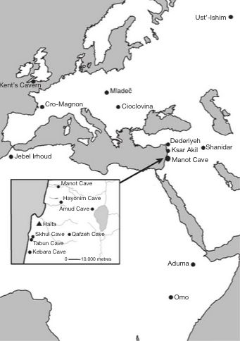 Location of Manot Cave in northern Israel.  Map via Nature.