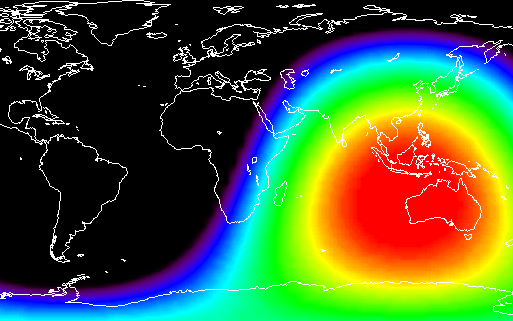 Sunspot AR2257 erupted on Jan. 13th, producing an M5-class solar flare at 04:24 UT. A pulse of extreme UV radiation from the flare ionized Earth's upper atmosphere over Australia and the Indian Ocean. Mariners and ham radio operators may have noticed a brief communications blackout at frequencies below about 10 MHz. This map from NOAA shows the affected region: