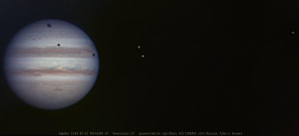 View larger. | This triple transit took place on October 12, 2013.  John Rozakis in Athens, Greece captured it.  Photo used with permission.  Thank you, John!