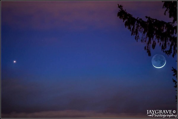 Venus and moon on January 21, 2015 as captured by John Gravell in Everett, Massachusetts.