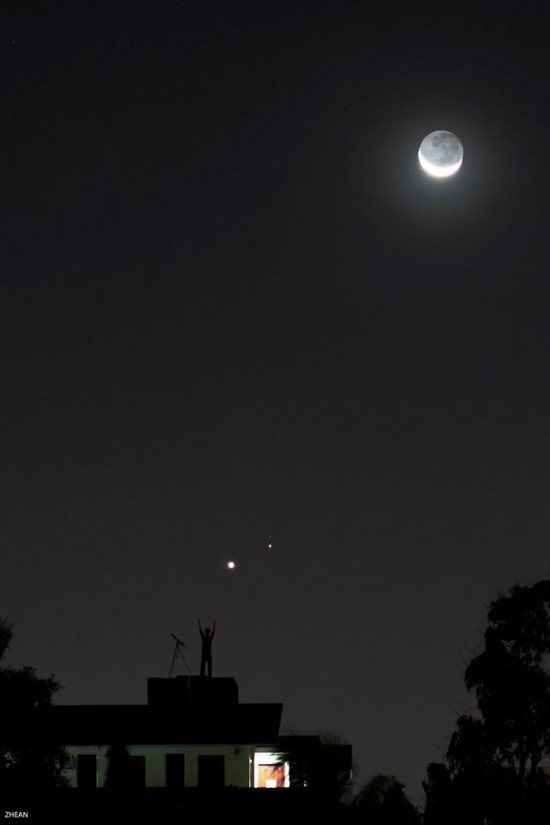 Zhean Peter Nacionales, a wonderful young photographer who has been posting to EarthSky Facebook for several years, made this cool self-portrait with the planets and moon on February 21.