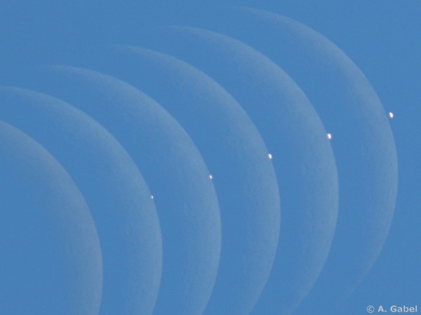 When the moon occulted - over covered over - the planet Venus on June 17, 2007.  Photo by Alfons Gabel.